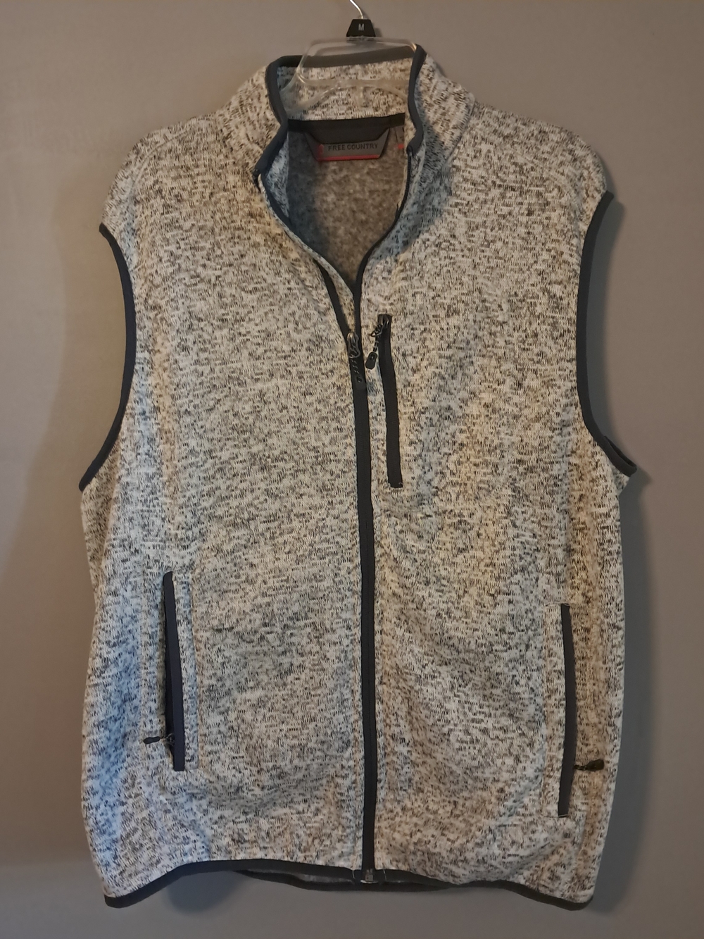 Free Country Gray Knit Full-Zip Vest with Black Trim